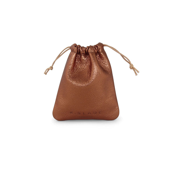 Small leather drawstring discount bag