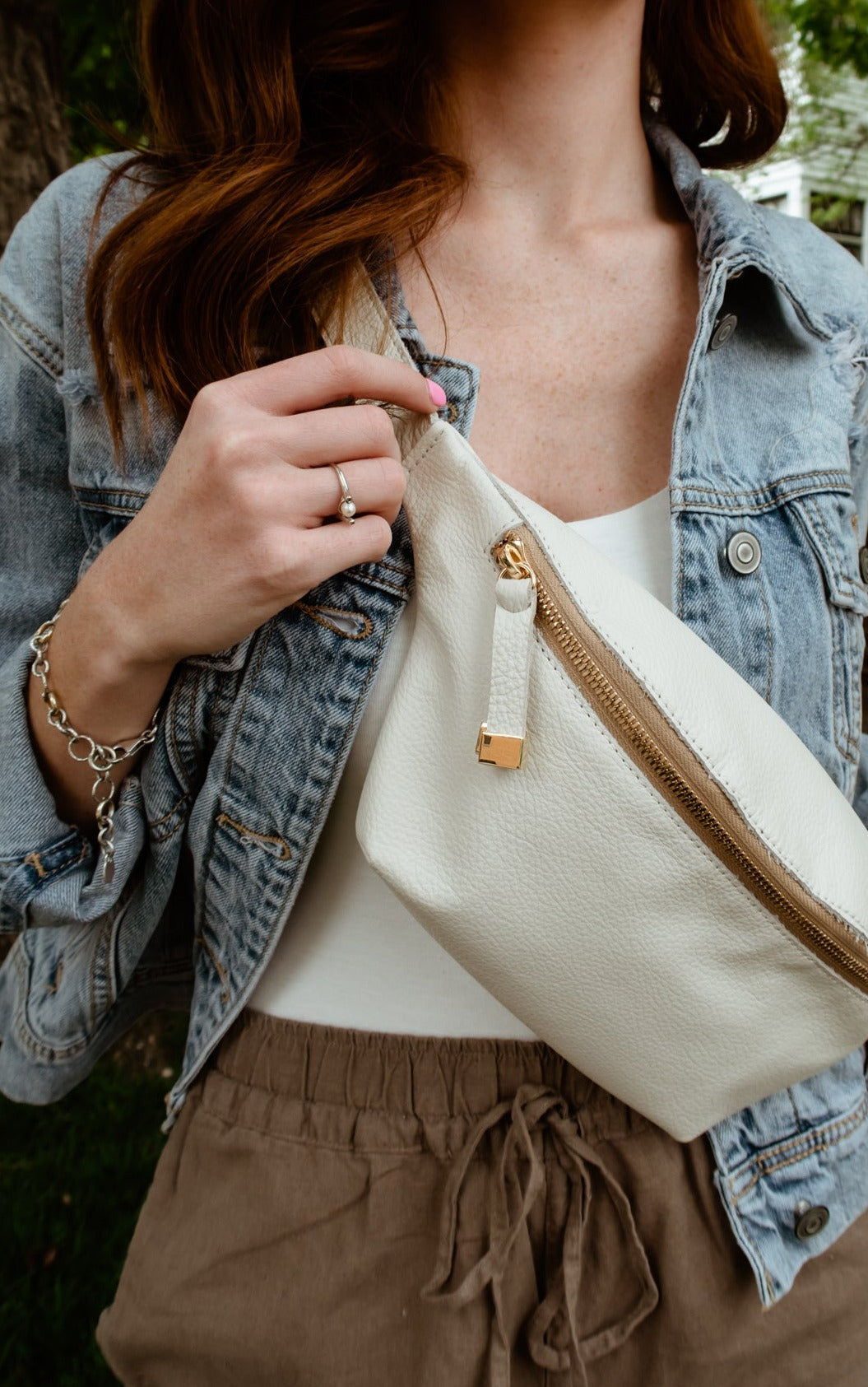 Creme fanny pack, small leather womens purse, leather wristlet clutch wallet, belt sale pouch waist bag, cross body belt bag