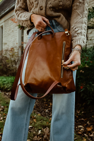 FRANNY BACKPACK  NAVY WITH TAN STRAPS - K.Slade